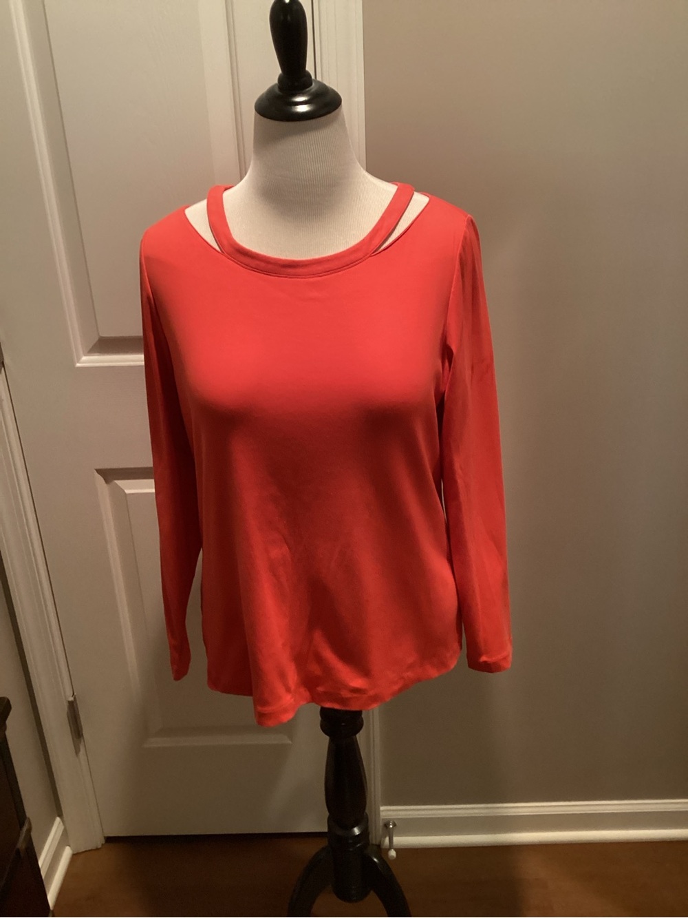 Lafayette 148 New York Long Sleeve Cutout Neck Top - Coral